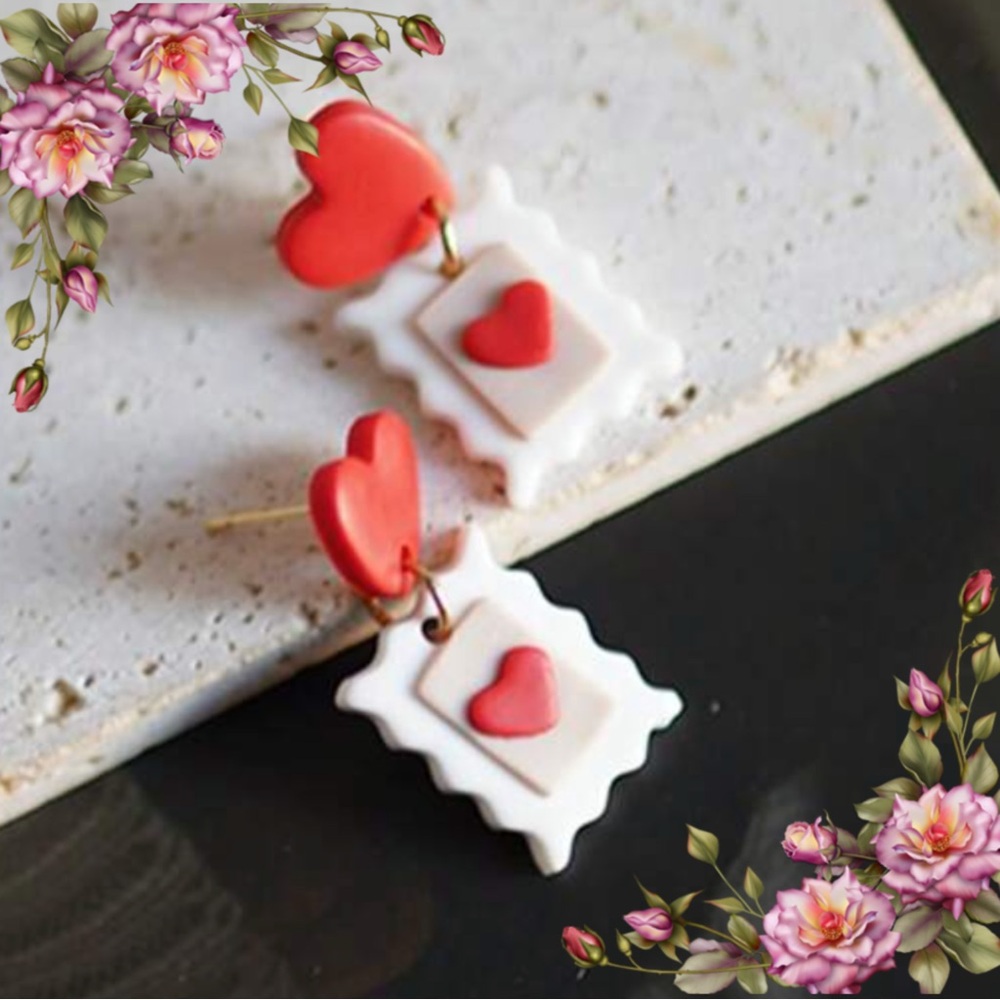Heart‎ and Stamp Design Earrings